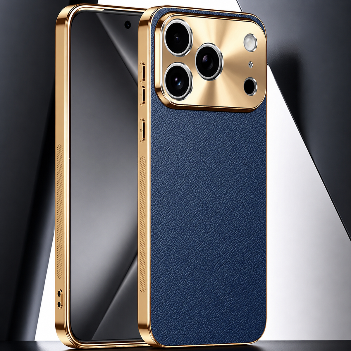Premium iPhone Case MagSafe Compatible Lychee Texture Leather Cover Electroplated Frame Shockproof Camera Lens Protection Slim Design
