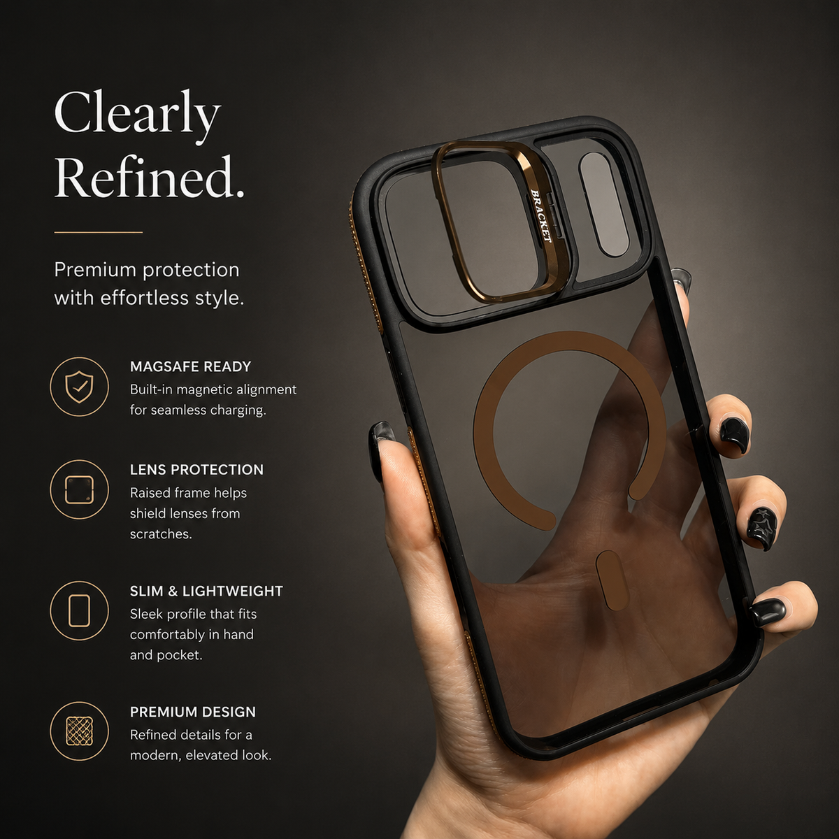 Premium iPhone Case MagSafe Compatible Matte Transparent Protective Cover Metal Kickstand Shockproof Armor Wireless Charging Full Coverage