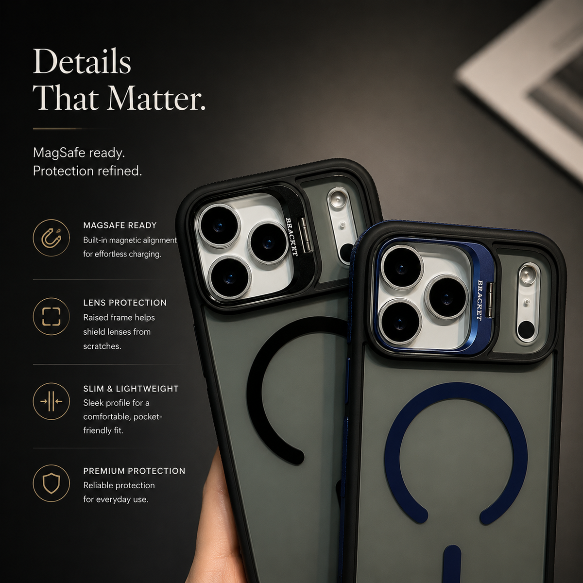 Premium iPhone Case MagSafe Compatible Matte Transparent Protective Cover Metal Kickstand Shockproof Armor Wireless Charging Full Coverage