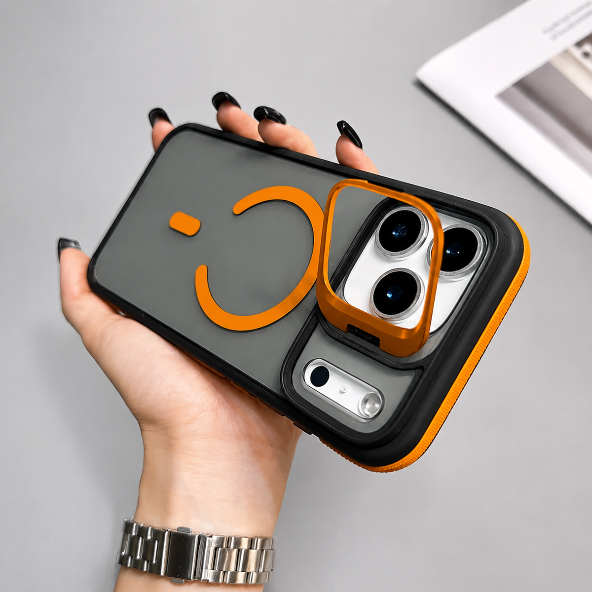 Premium iPhone Case MagSafe Compatible Matte Transparent Protective Cover Metal Kickstand Shockproof Armor Wireless Charging Full Coverage