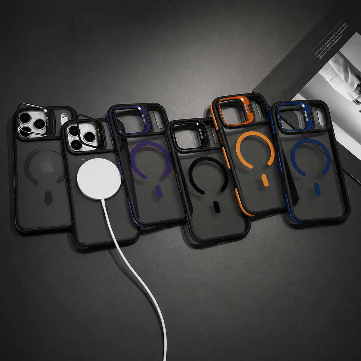 Premium iPhone Case MagSafe Compatible Matte Transparent Protective Cover Metal Kickstand Shockproof Armor Wireless Charging Full Coverage