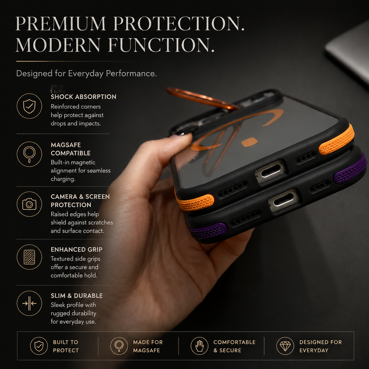Premium iPhone Case MagSafe Compatible Matte Transparent Protective Cover Metal Kickstand Shockproof Armor Wireless Charging Full Coverage
