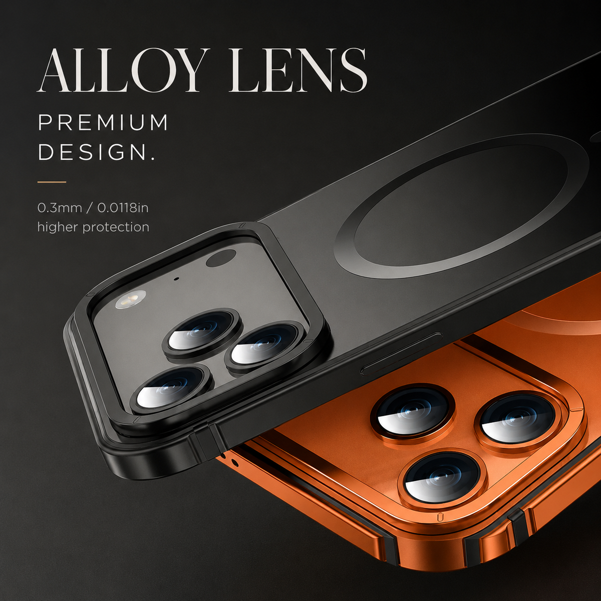 Premium iPhone Case MagSafe Compatible Orange Aluminum Alloy Cover Shockproof Matte Protection