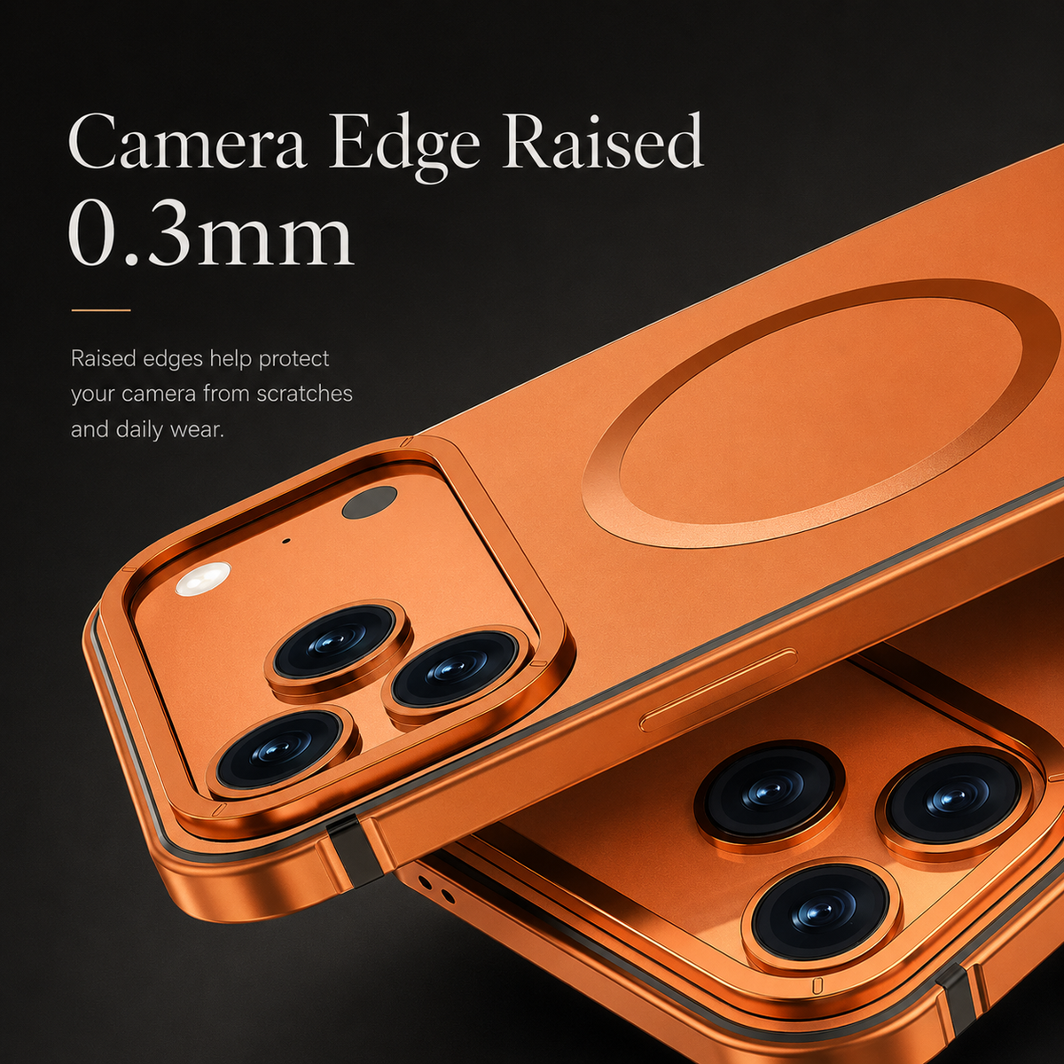 Premium iPhone Case MagSafe Compatible Orange Aluminum Alloy Cover Shockproof Matte Protection