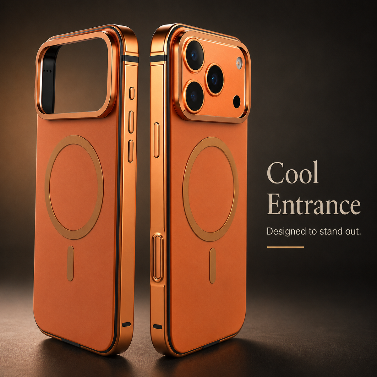 Premium iPhone Case MagSafe Compatible Orange Aluminum Alloy Cover Shockproof Matte Protection