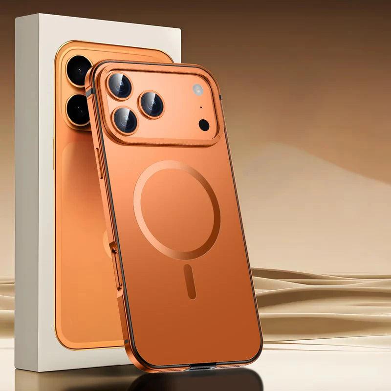 Premium iPhone Case MagSafe Compatible Orange Aluminum Alloy Cover Shockproof Matte Protection