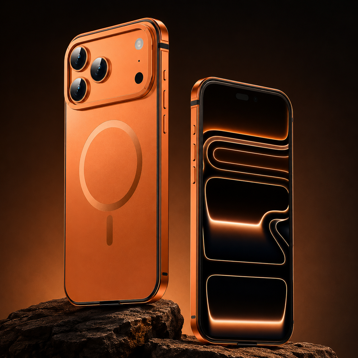 Premium iPhone Case MagSafe Compatible Orange Aluminum Alloy Cover Shockproof Matte Protection