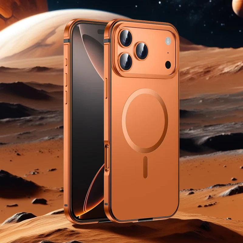 Premium iPhone Case MagSafe Compatible Orange Aluminum Alloy Cover Shockproof Matte Protection
