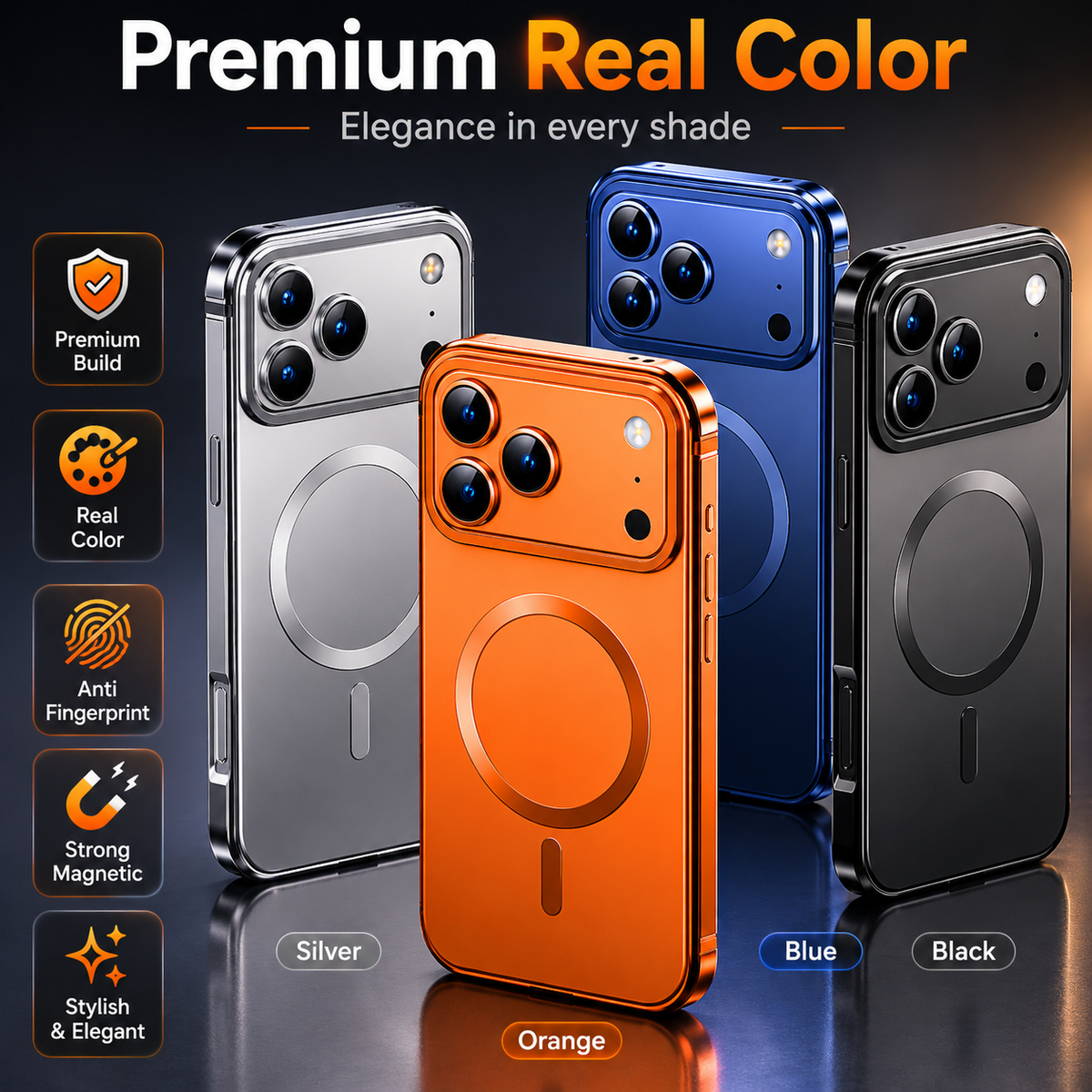 Premium iPhone Case MagSafe Compatible Orange Aluminum Alloy Cover Shockproof Matte Protection