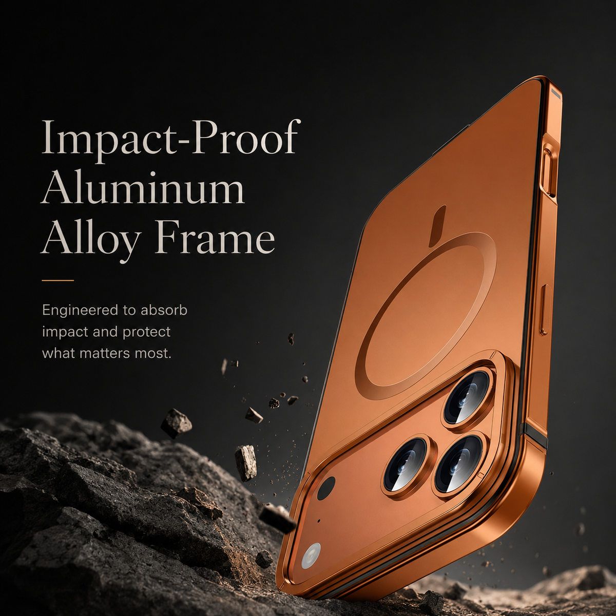 Premium iPhone Case MagSafe Compatible Orange Aluminum Metal Cover Shockproof Matte Protection