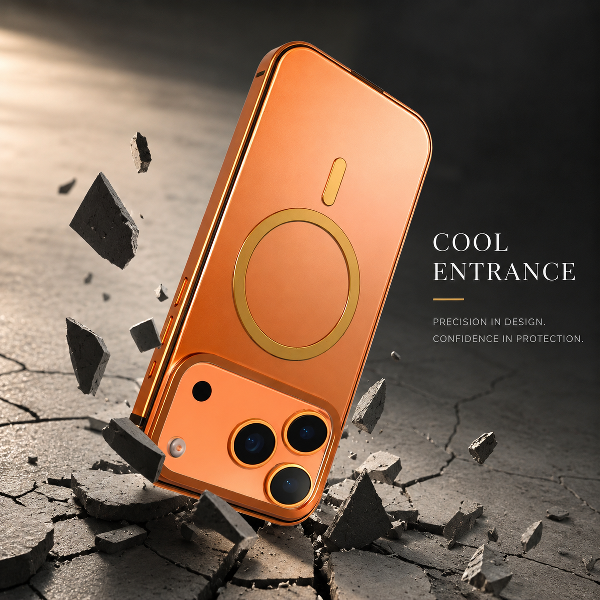 Premium iPhone Case MagSafe Compatible Orange Aluminum Metal Cover Shockproof Matte Protection