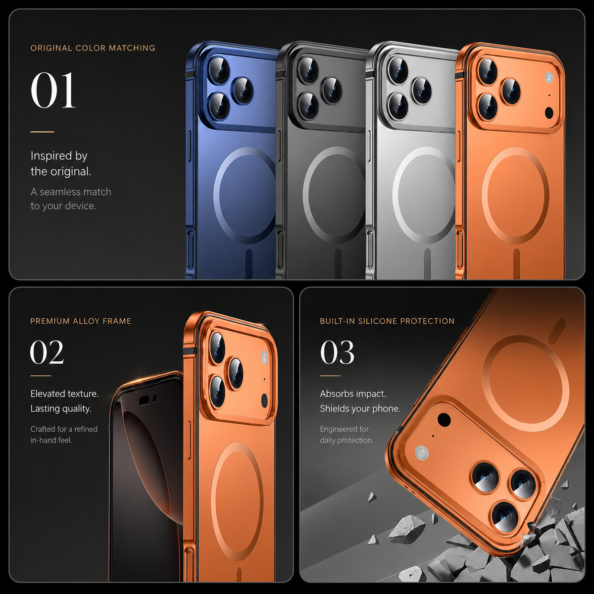 Premium iPhone Case MagSafe Compatible Orange Aluminum Metal Cover Shockproof Matte Protection