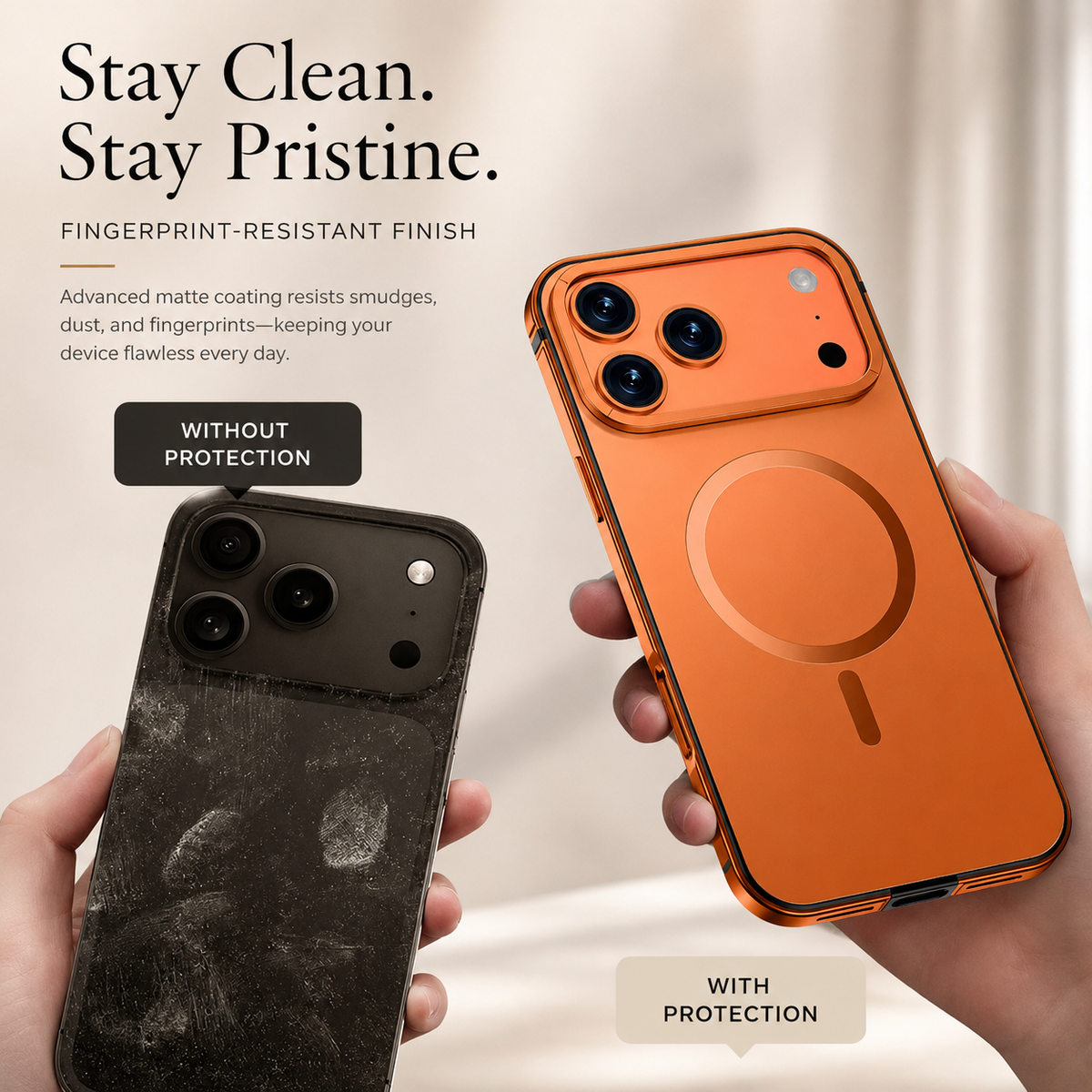 Premium iPhone Case MagSafe Compatible Orange Aluminum Metal Cover Shockproof Matte Protection
