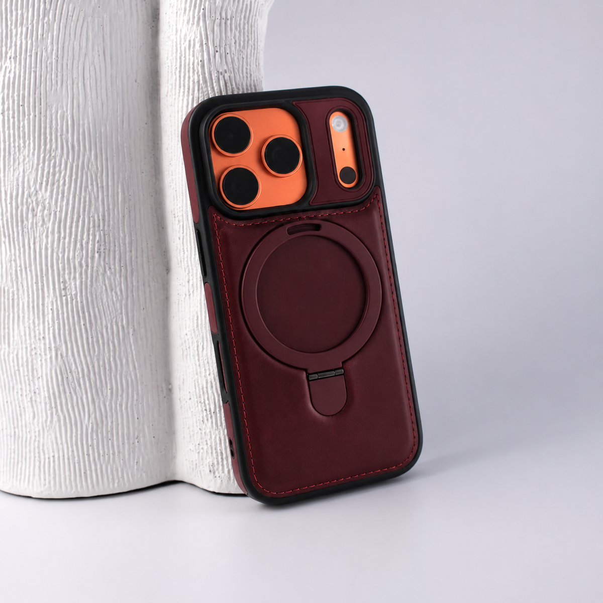 Premium iPhone Case MagSafe Compatible Retro Leather Protective Cover Invisible Kickstand Shockproof Slim Business Full Coverage