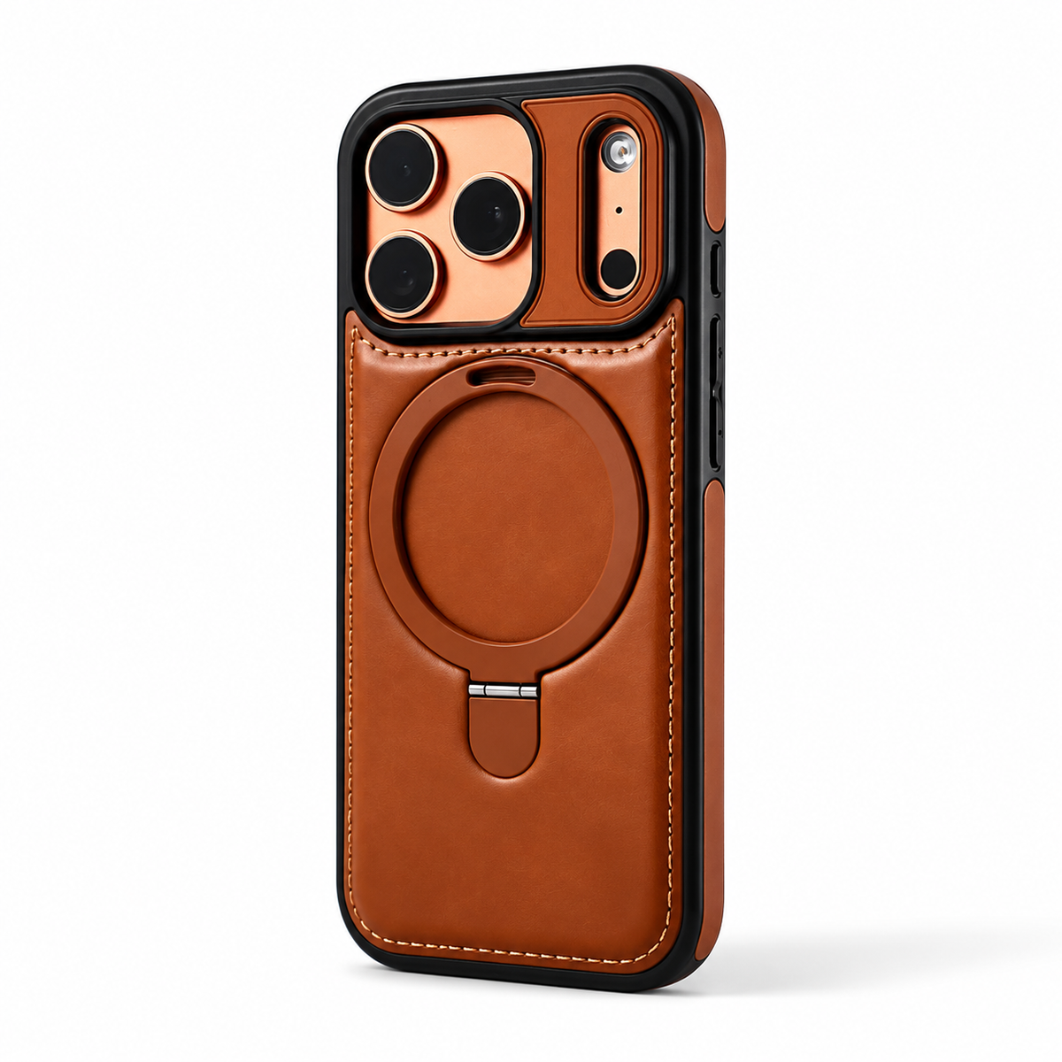 Premium iPhone Case MagSafe Compatible Retro Leather Protective Cover Invisible Kickstand Shockproof Slim Business Full Coverage