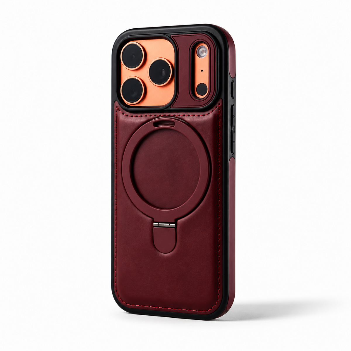 Premium iPhone Case MagSafe Compatible Retro Leather Protective Cover Invisible Kickstand Shockproof Slim Business Full Coverage