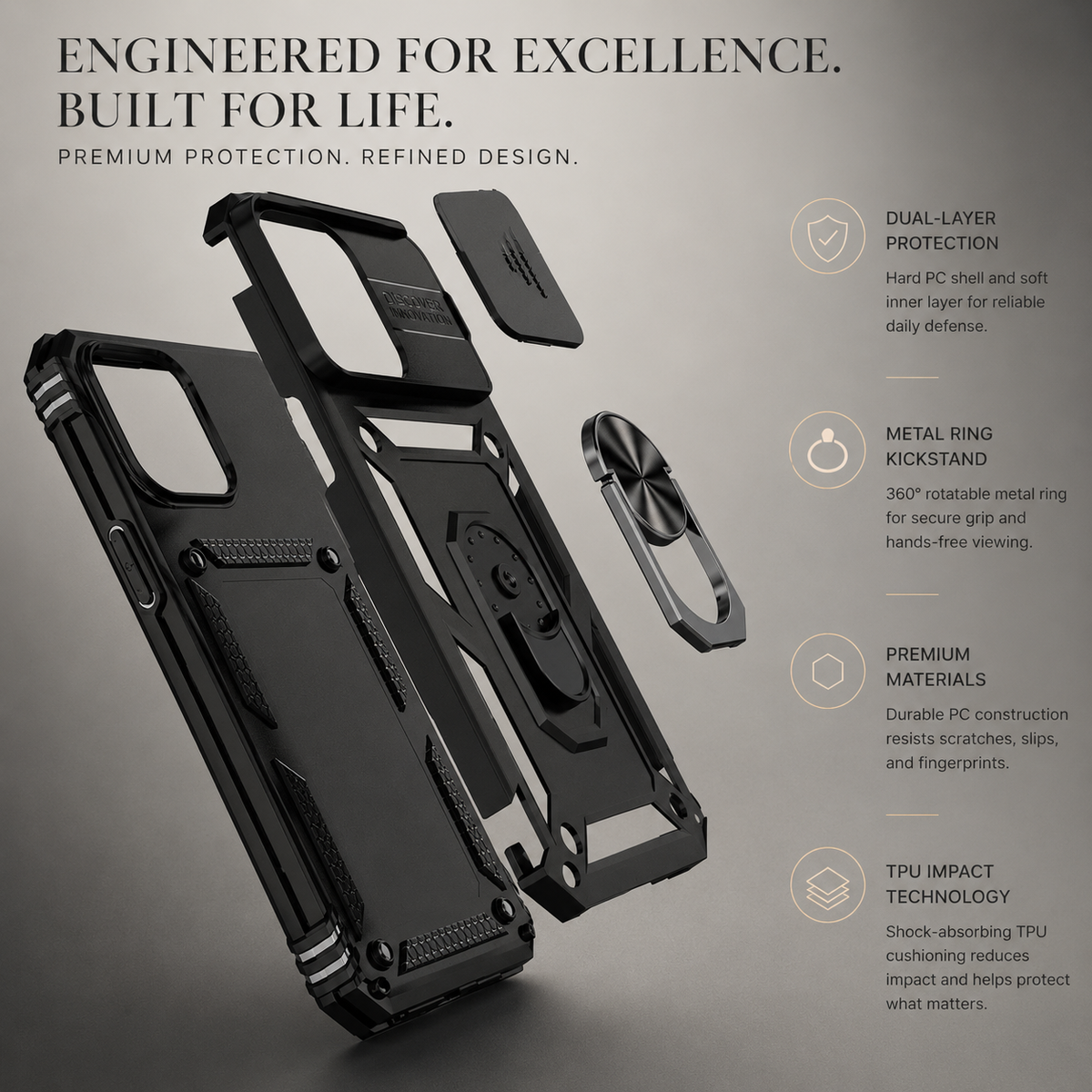 Premium iPhone Case MagSafe Compatible Rugged Armor Card Holder Cover Kickstand Protection