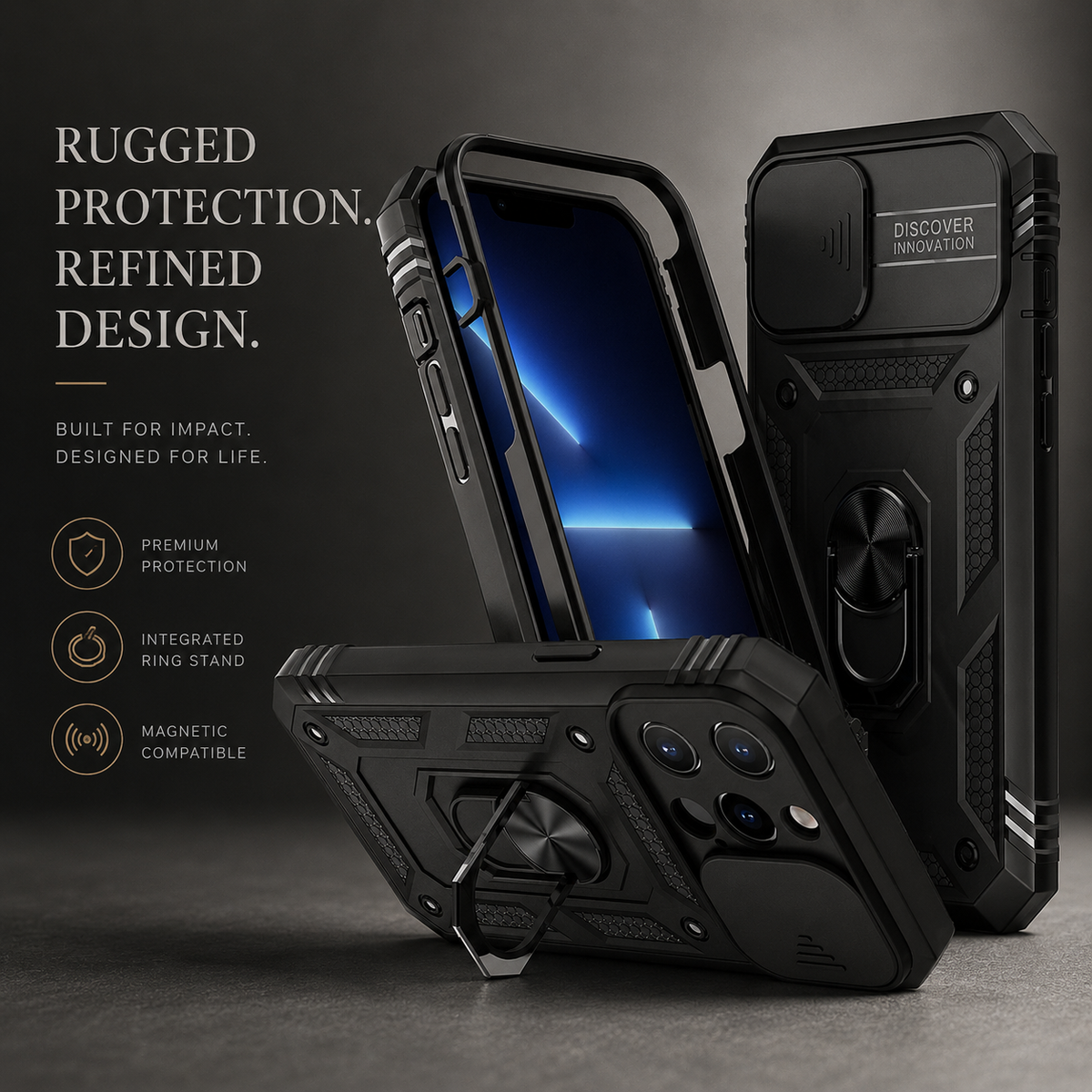 Premium iPhone Case MagSafe Compatible Rugged Armor Card Holder Cover Kickstand Protection