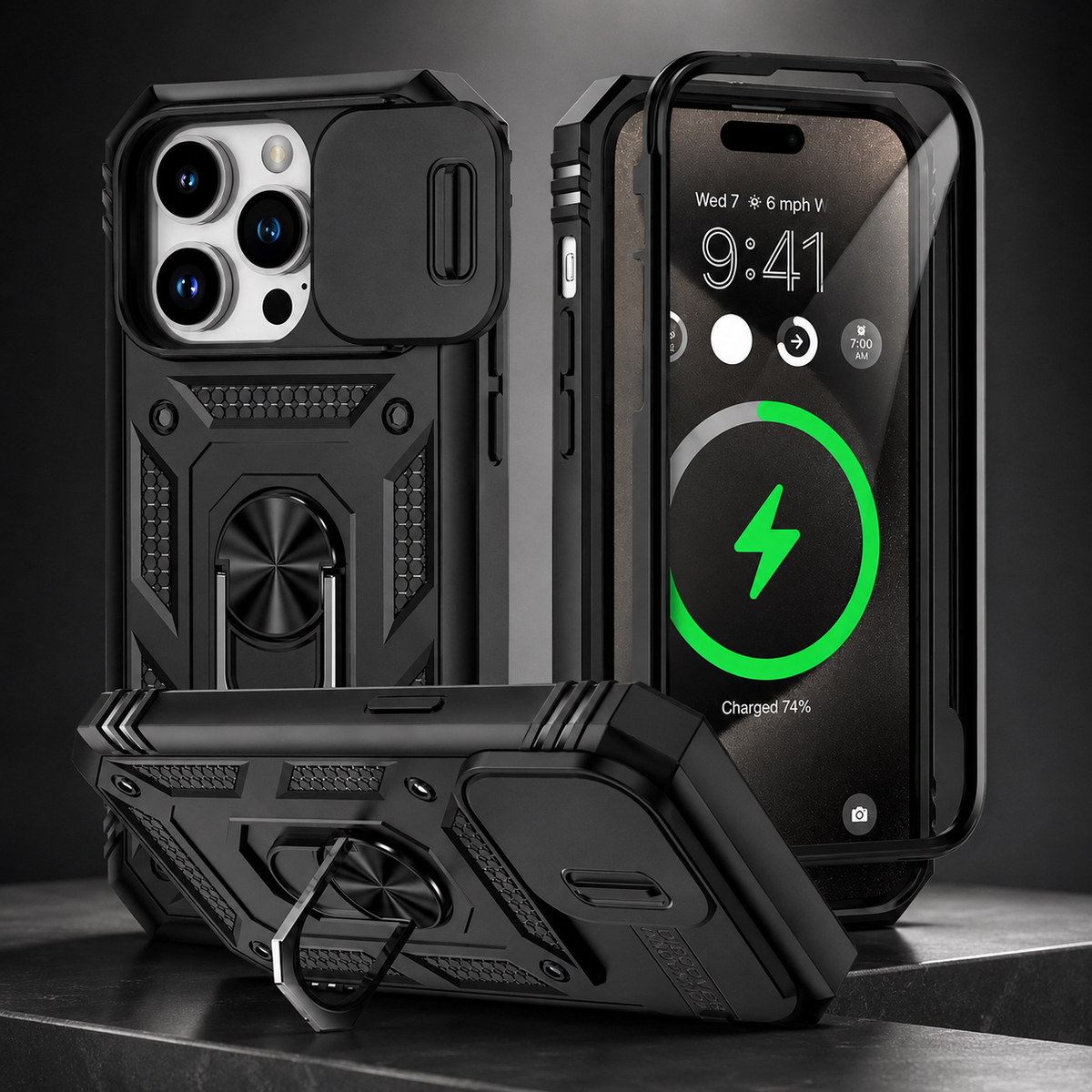 Premium iPhone Case MagSafe Compatible Rugged Armor Card Holder Cover Kickstand Protection