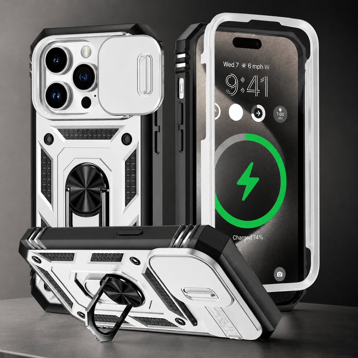 Premium iPhone Case MagSafe Compatible Rugged Armor Card Holder Cover Kickstand Protection