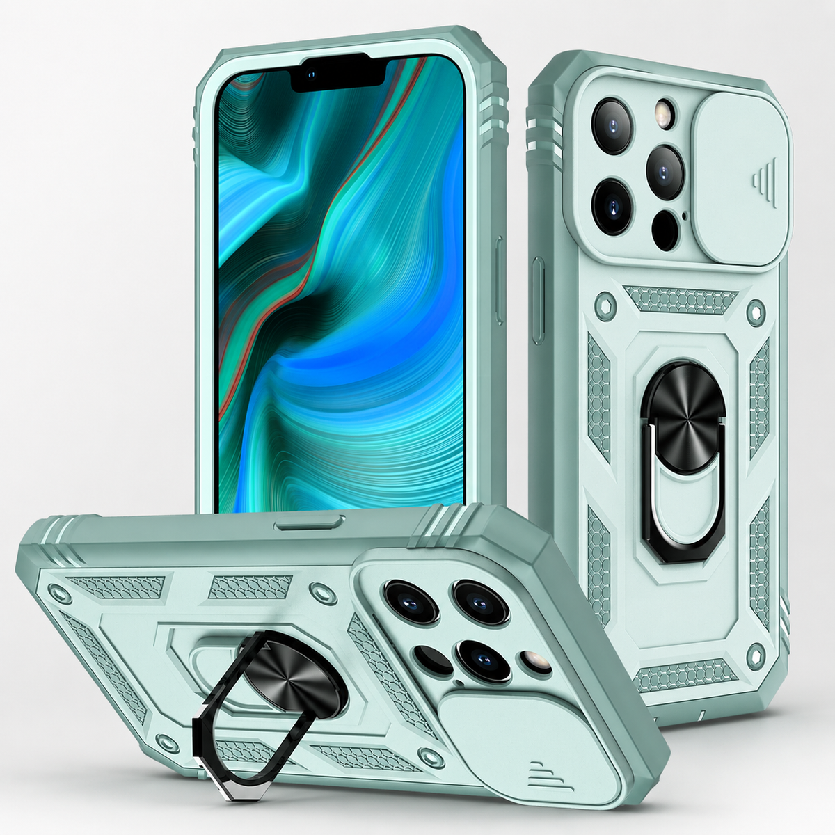 Premium iPhone Case MagSafe Compatible Rugged Armor Card Holder Cover Kickstand Protection