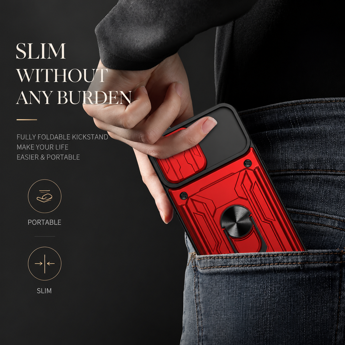 Premium iPhone Case MagSafe Compatible Rugged Armor Card Holder Cover Ring Stand Protection