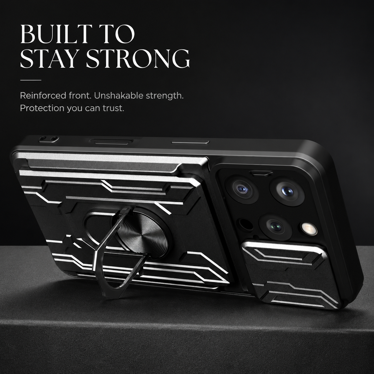 Premium iPhone Case MagSafe Compatible Rugged Armor Card Holder Cover Ring Stand Protection