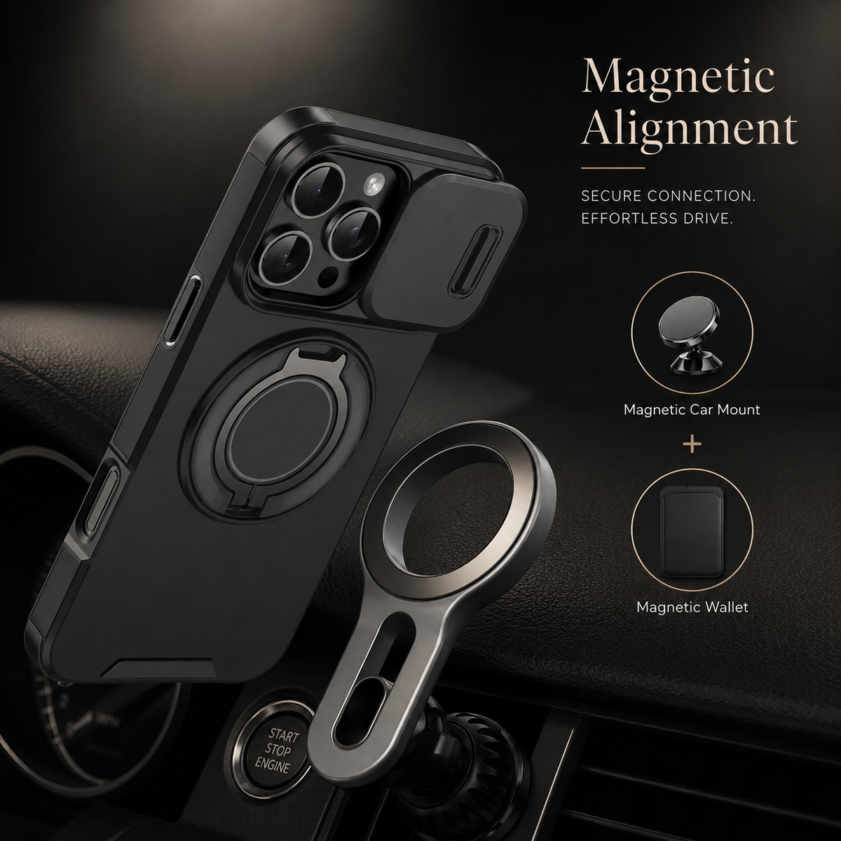Premium iPhone Case MagSafe Compatible Rugged Armor Magnetic Stand Cover Shockproof Protection