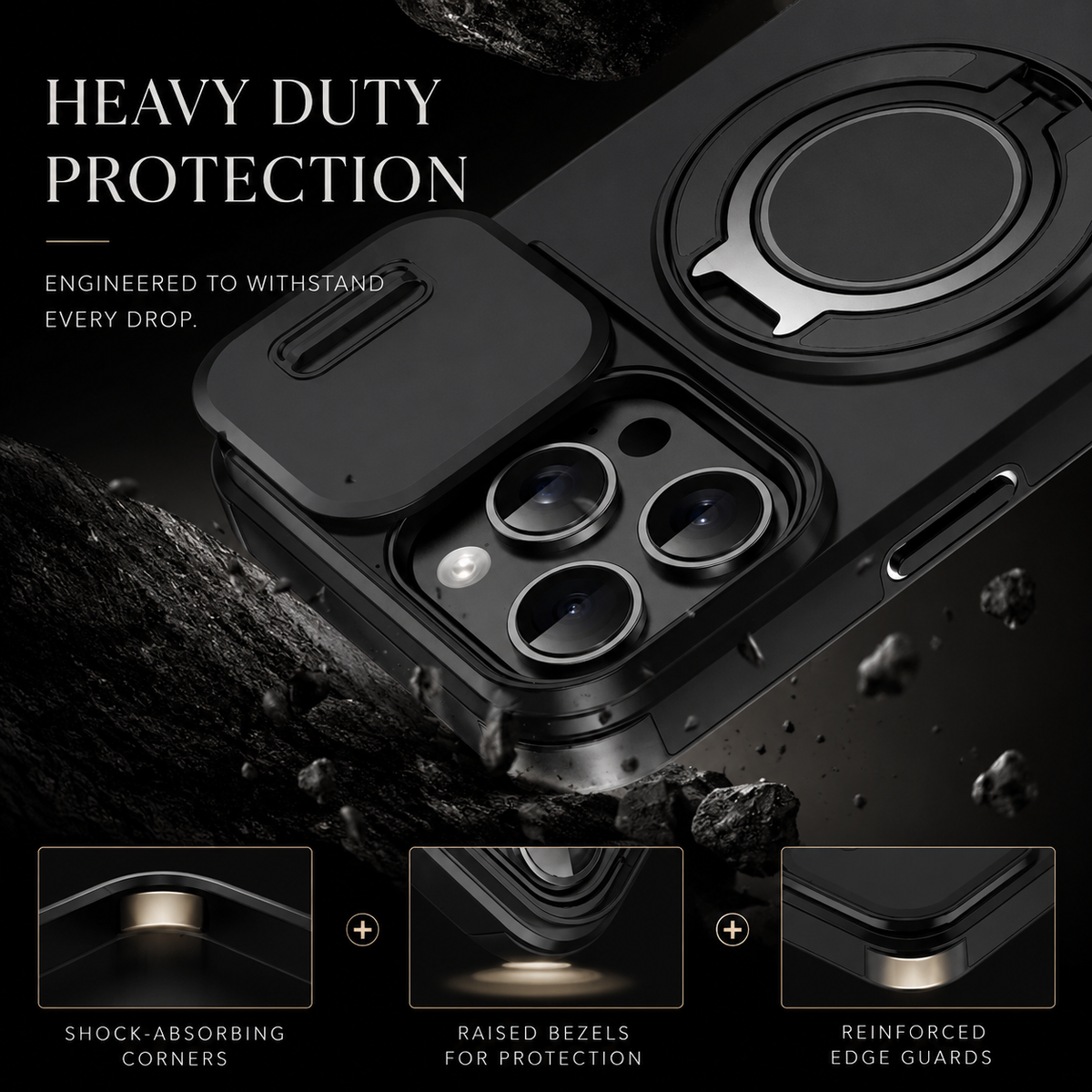 Premium iPhone Case MagSafe Compatible Rugged Armor Magnetic Stand Cover Shockproof Protection