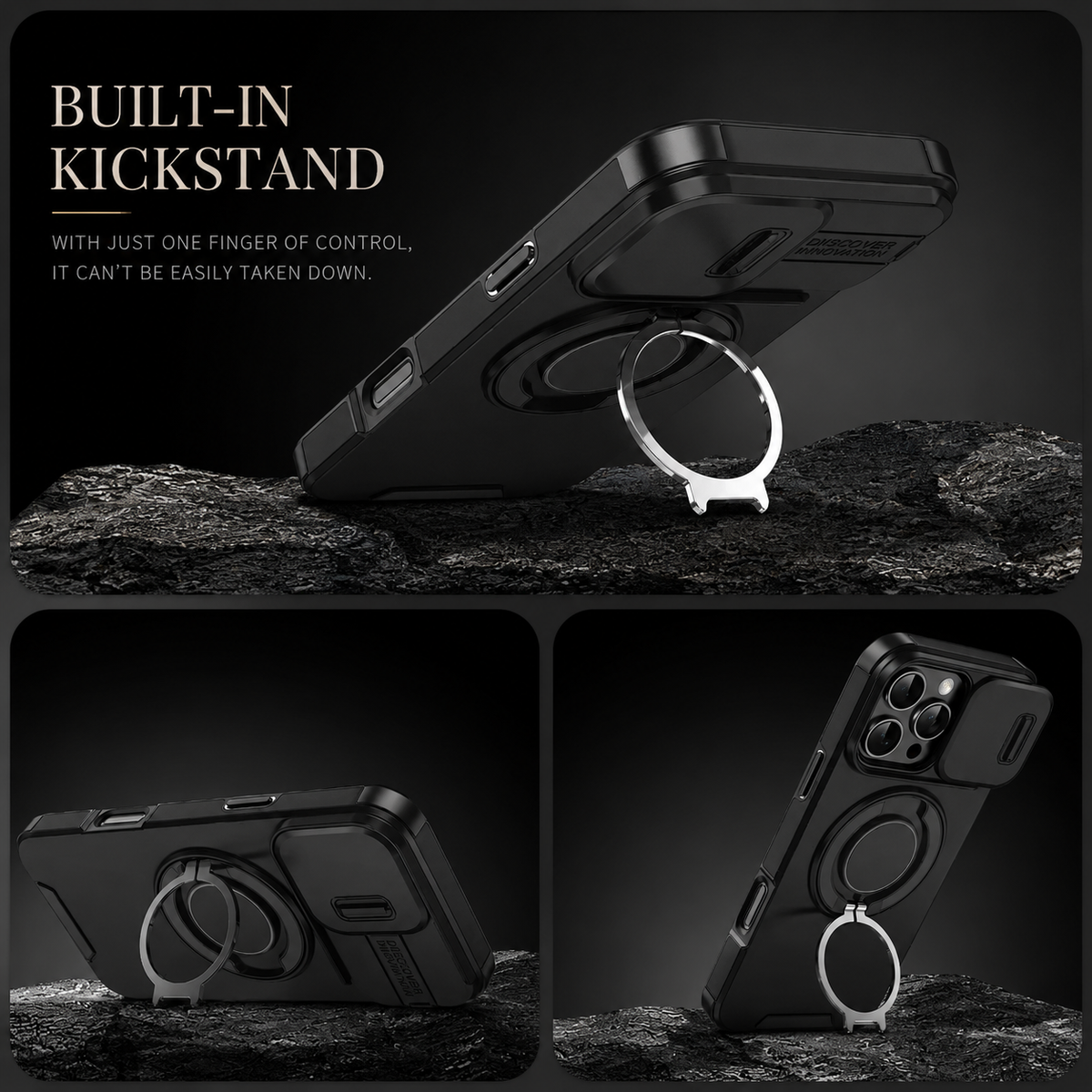 Premium iPhone Case MagSafe Compatible Rugged Armor Magnetic Stand Cover Shockproof Protection