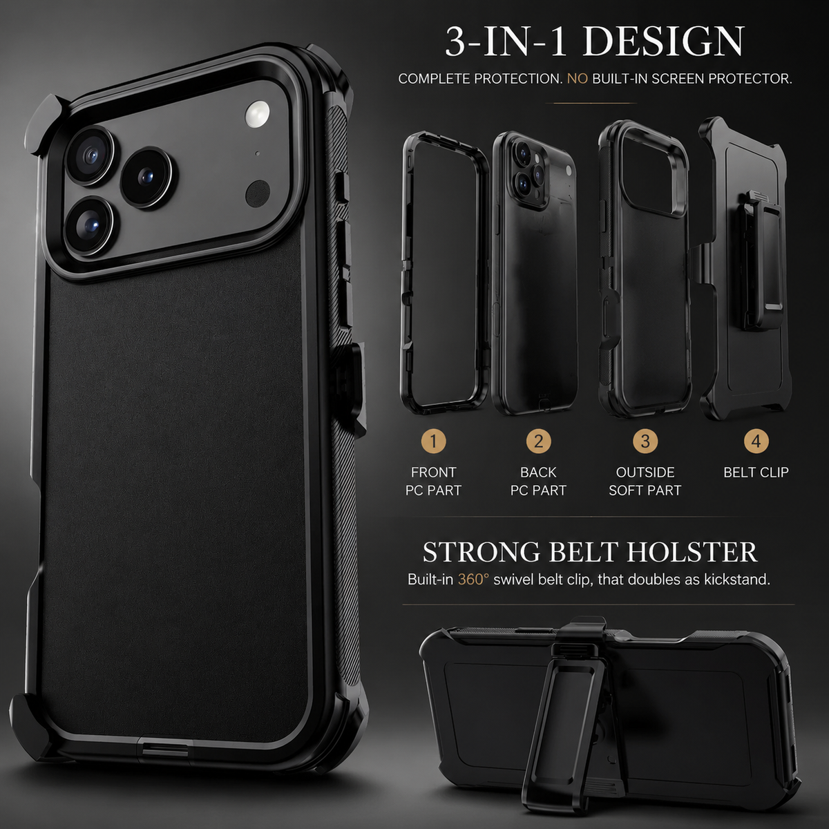 Premium iPhone Case MagSafe Compatible Rugged CamShield Cover Foldable Lens Stand Protection