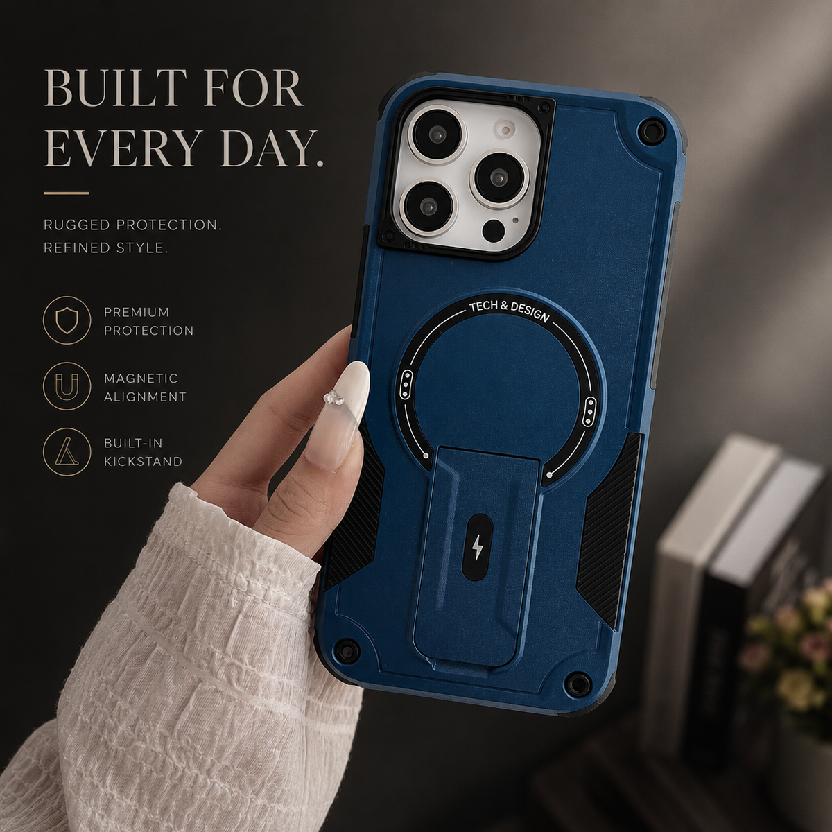 Premium iPhone Case MagSafe Compatible Rugged Hybrid Cover Kickstand Lanyard Protection