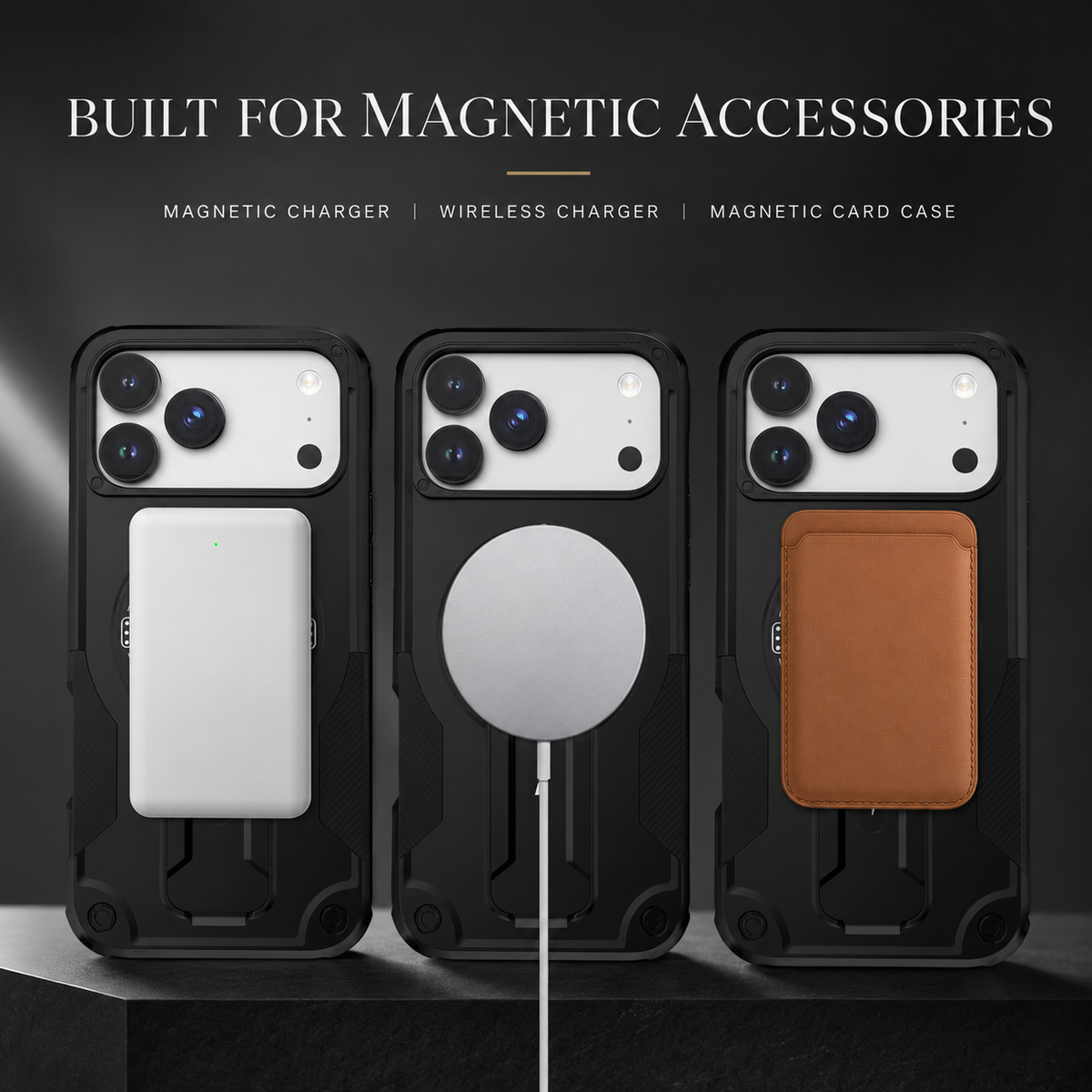 Premium iPhone Case MagSafe Compatible Rugged Hybrid Cover Kickstand Lanyard Protection