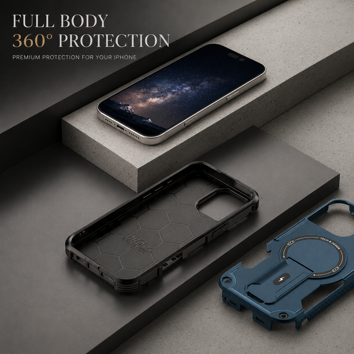 Premium iPhone Case MagSafe Compatible Rugged Hybrid Cover Kickstand Lanyard Protection
