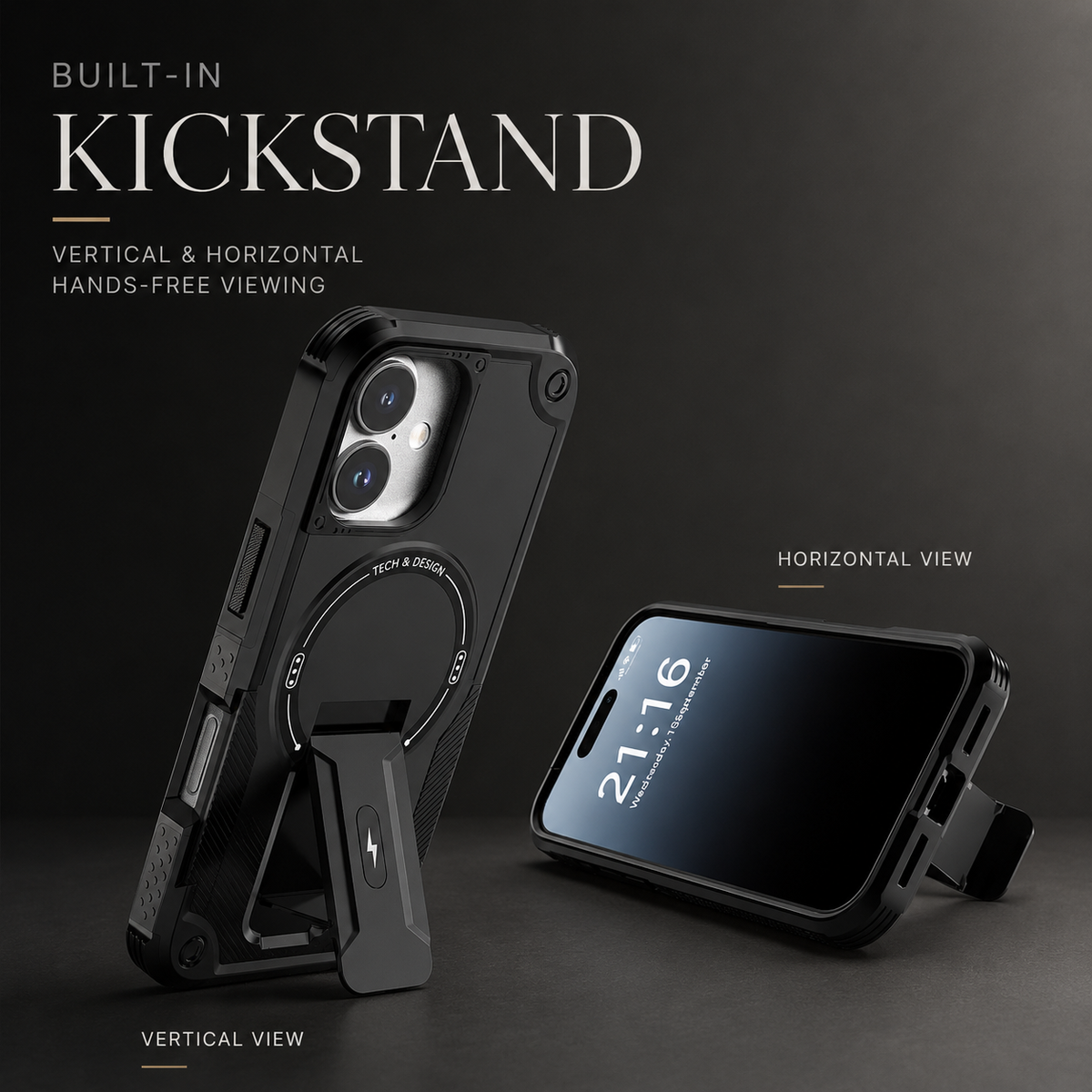 Premium iPhone Case MagSafe Compatible Rugged Hybrid Cover Kickstand Lanyard Protection