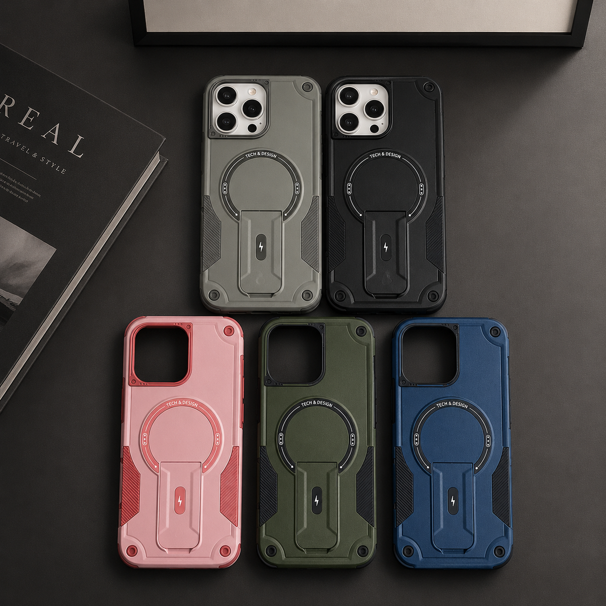 Premium iPhone Case MagSafe Compatible Rugged Hybrid Cover Kickstand Lanyard Protection