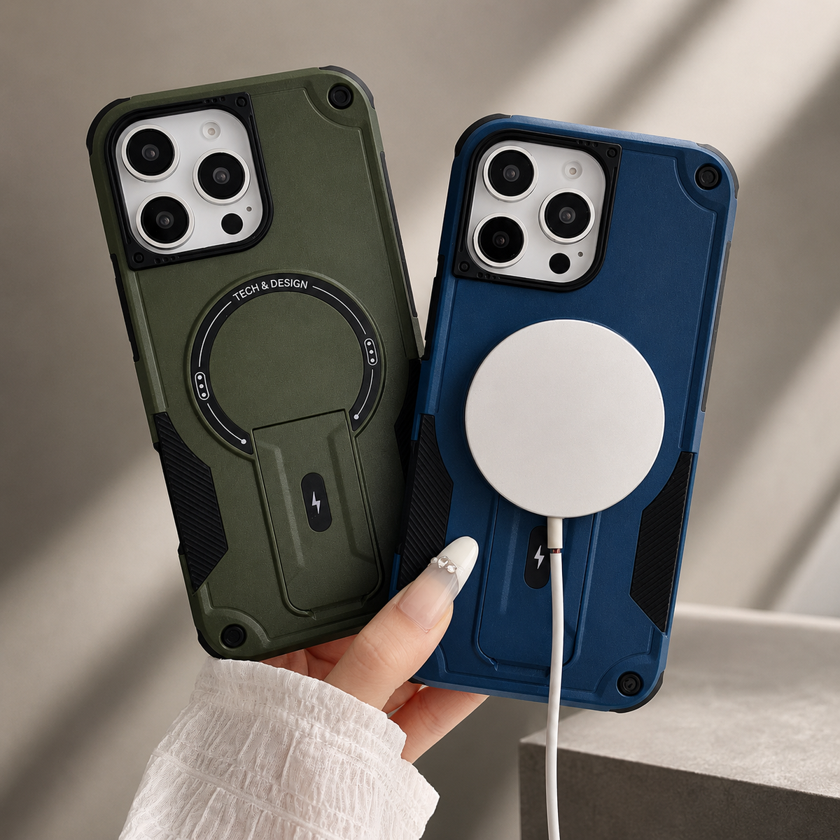 Premium iPhone Case MagSafe Compatible Rugged Hybrid Cover Kickstand Lanyard Protection