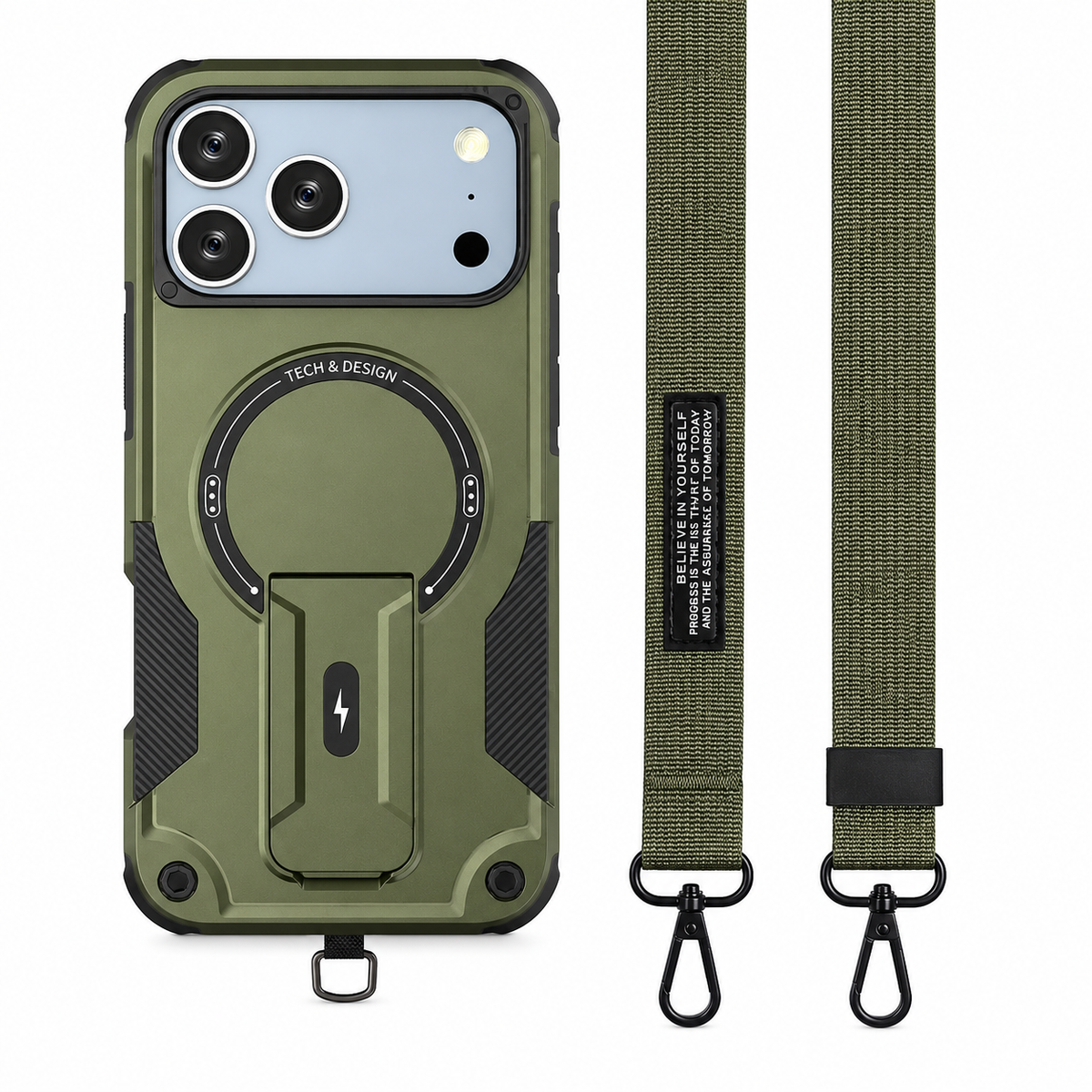 Premium iPhone Case MagSafe Compatible Rugged Hybrid Cover Kickstand Lanyard Protection