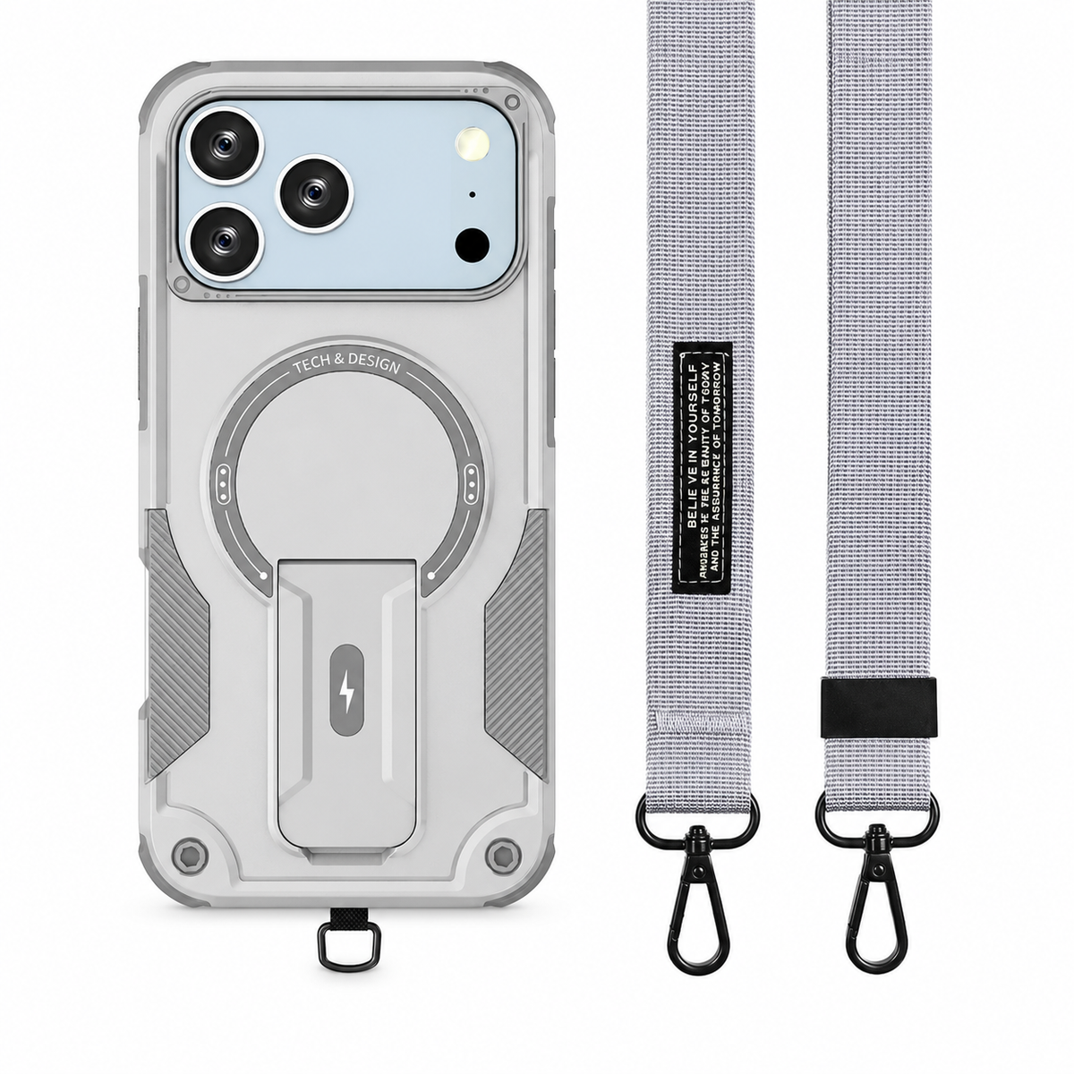 Premium iPhone Case MagSafe Compatible Rugged Hybrid Cover Kickstand Lanyard Protection