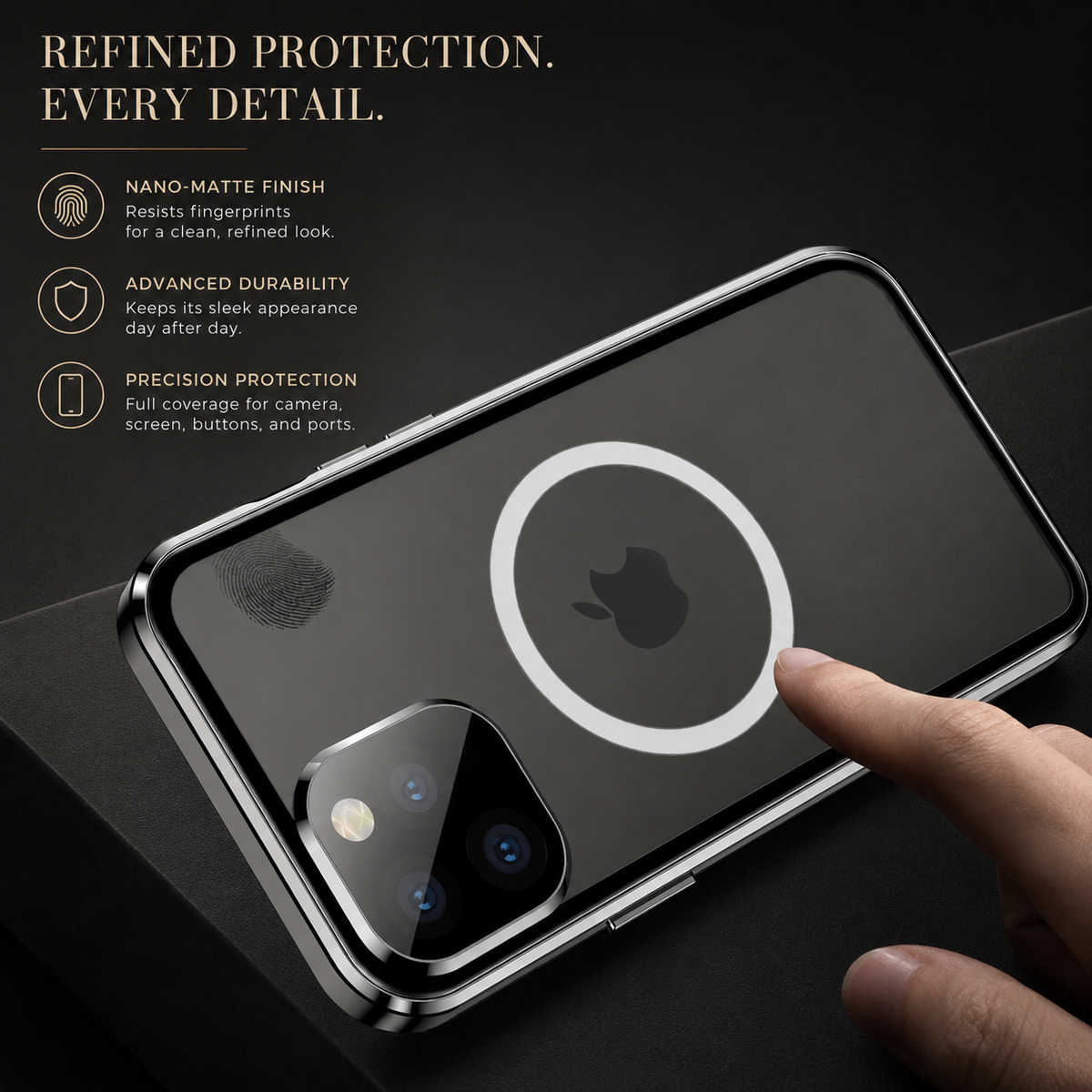 Premium iPhone Case MagSafe Compatible Transparent Aluminum Frame Cover Full Protection