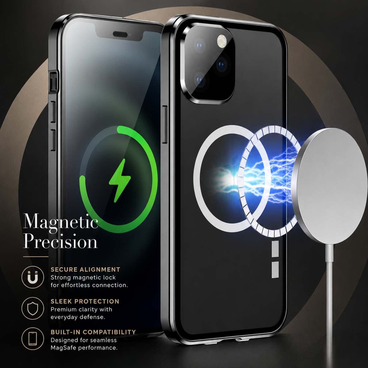 Premium iPhone Case MagSafe Compatible Transparent Aluminum Frame Cover Full Protection