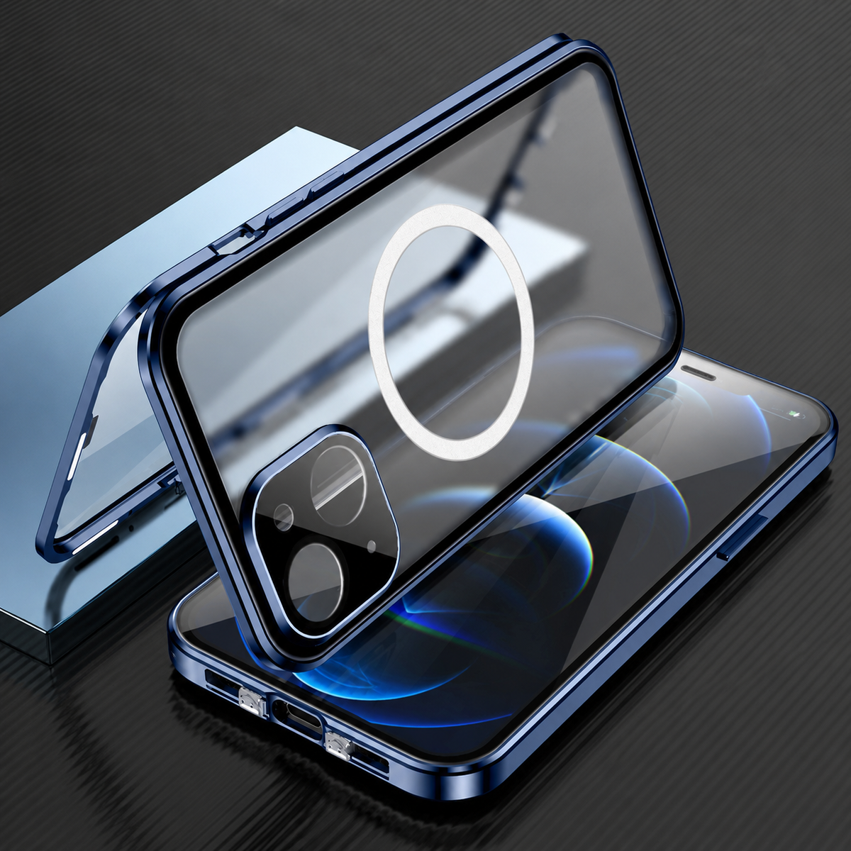 Premium iPhone Case MagSafe Compatible Transparent Aluminum Frame Cover Full Protection