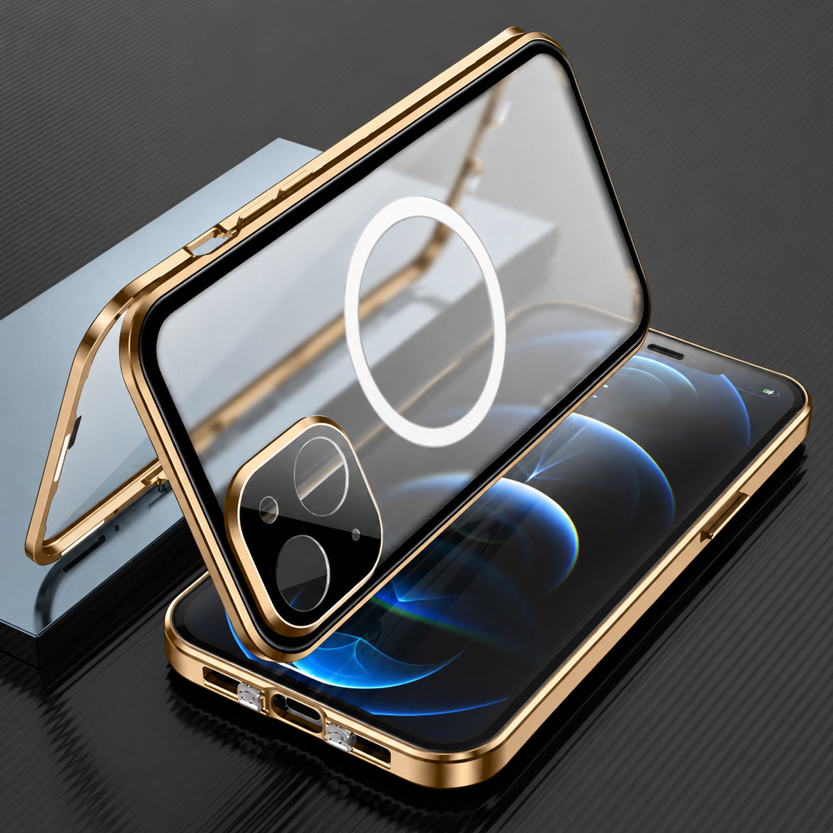 Premium iPhone Case MagSafe Compatible Transparent Aluminum Frame Cover Full Protection