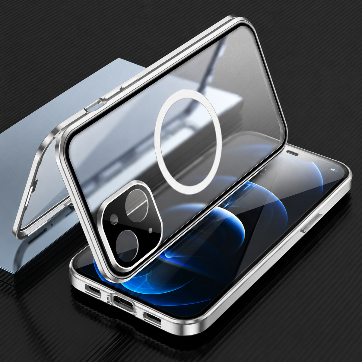 Premium iPhone Case MagSafe Compatible Transparent Aluminum Frame Cover Full Protection