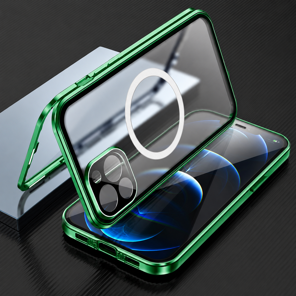 Premium iPhone Case MagSafe Compatible Transparent Aluminum Frame Cover Full Protection
