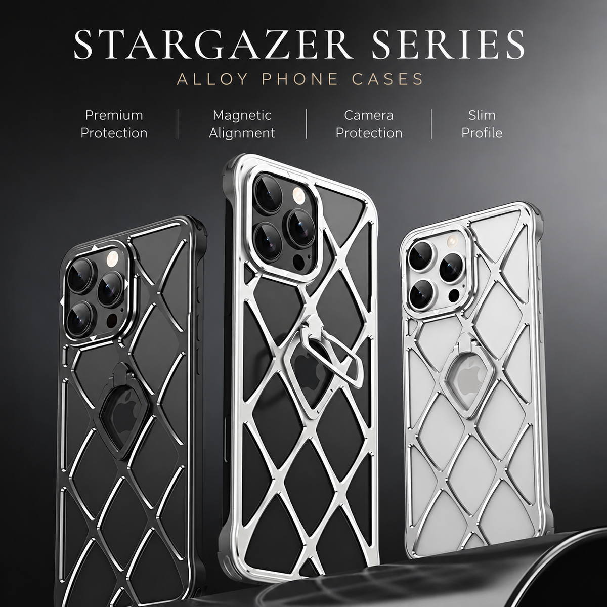 Premium iPhone Case MagSafe Compatible Ultra Light Metal Frame Cover Cooling Back Shockproof Stand Design