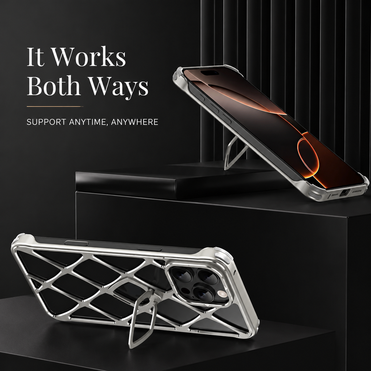 Premium iPhone Case MagSafe Compatible Ultra Light Metal Frame Cover Cooling Back Shockproof Stand Design