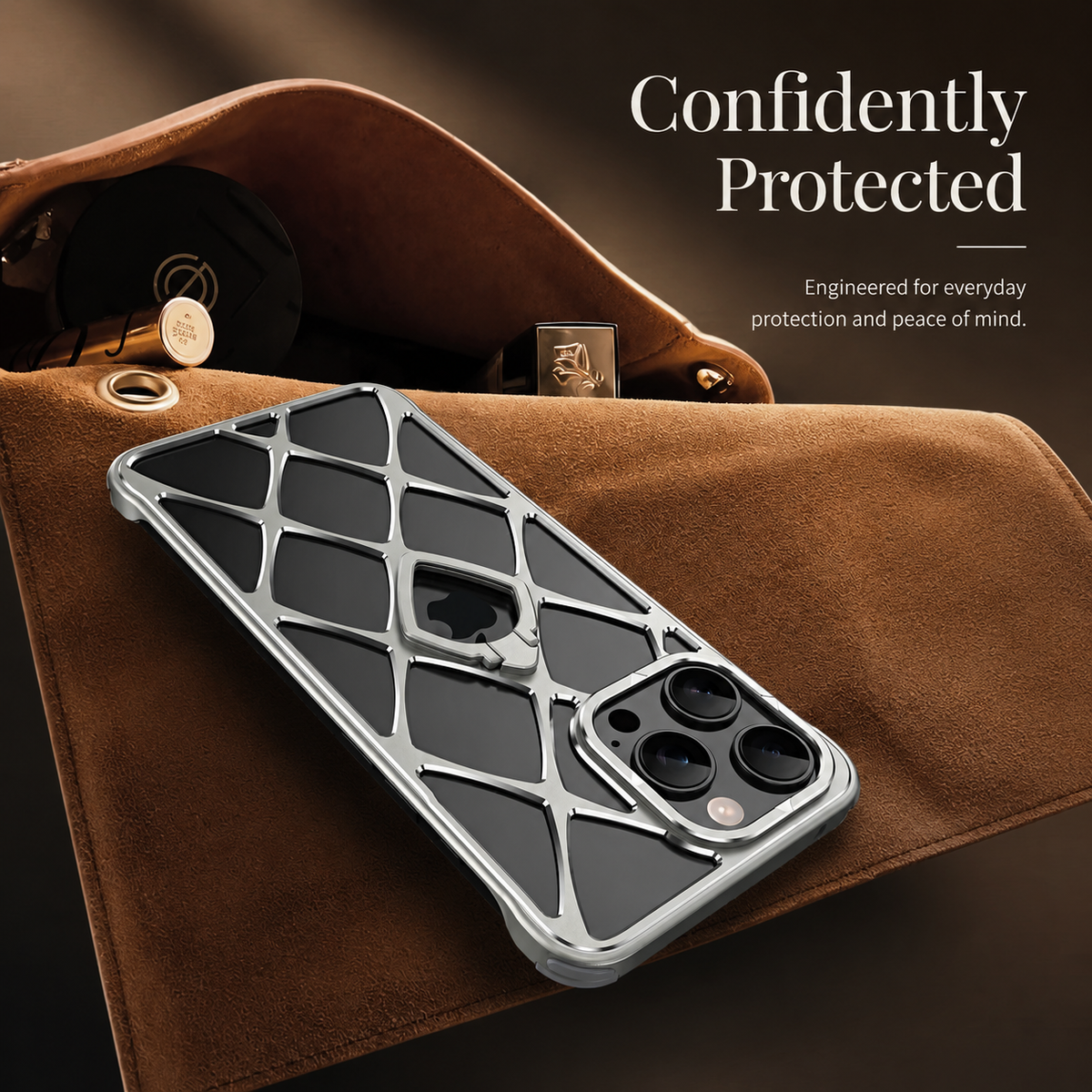 Premium iPhone Case MagSafe Compatible Ultra Light Metal Frame Cover Cooling Back Shockproof Stand Design