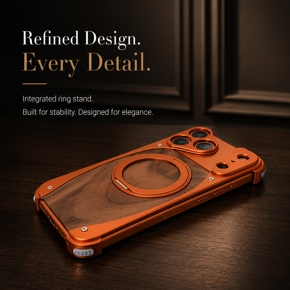 Premium iPhone Case MagSafe Compatible Walnut Wood Aluminum Cover Shockproof Protection