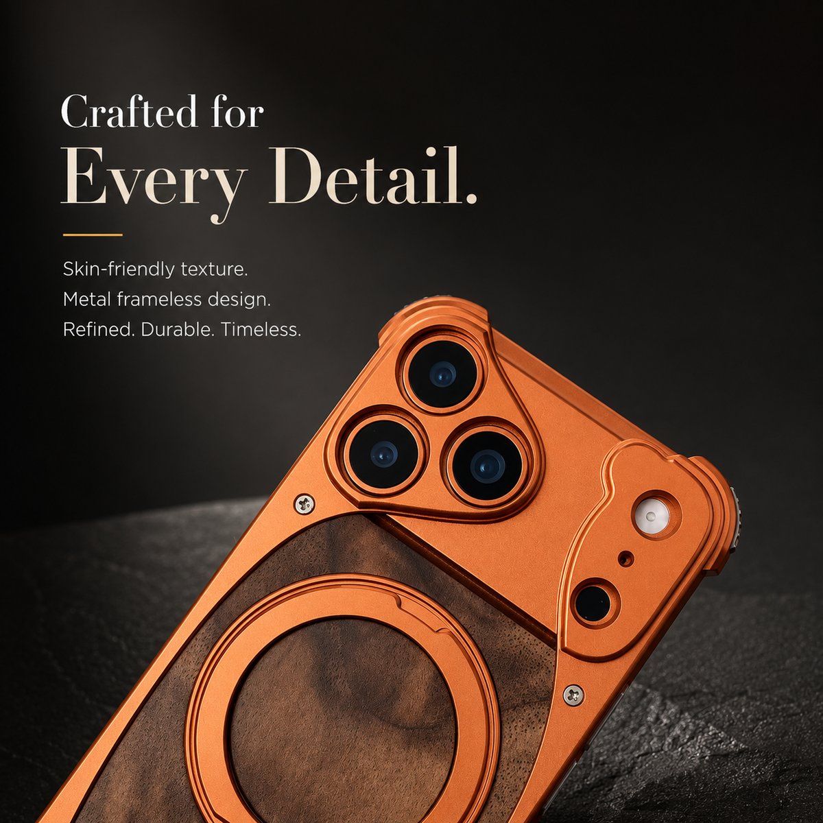Premium iPhone Case MagSafe Compatible Walnut Wood Aluminum Cover Shockproof Protection